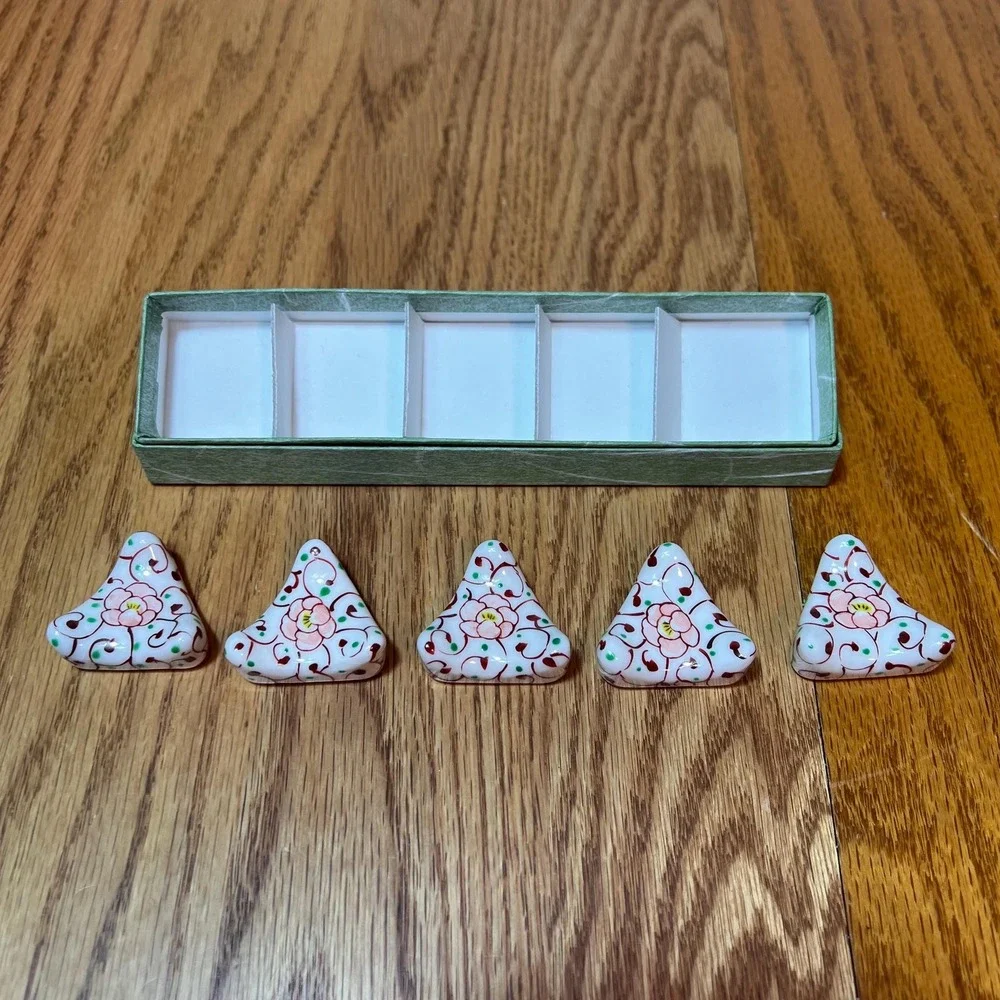 Vintage Lunéville France Faience Knife Rests Set of 5 Hand Painted Floral French